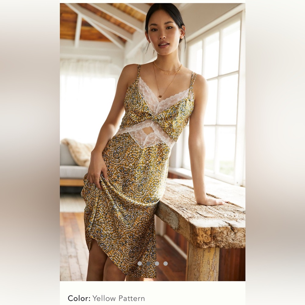 Anthropologie Yellow and Black Lace Midi Dress